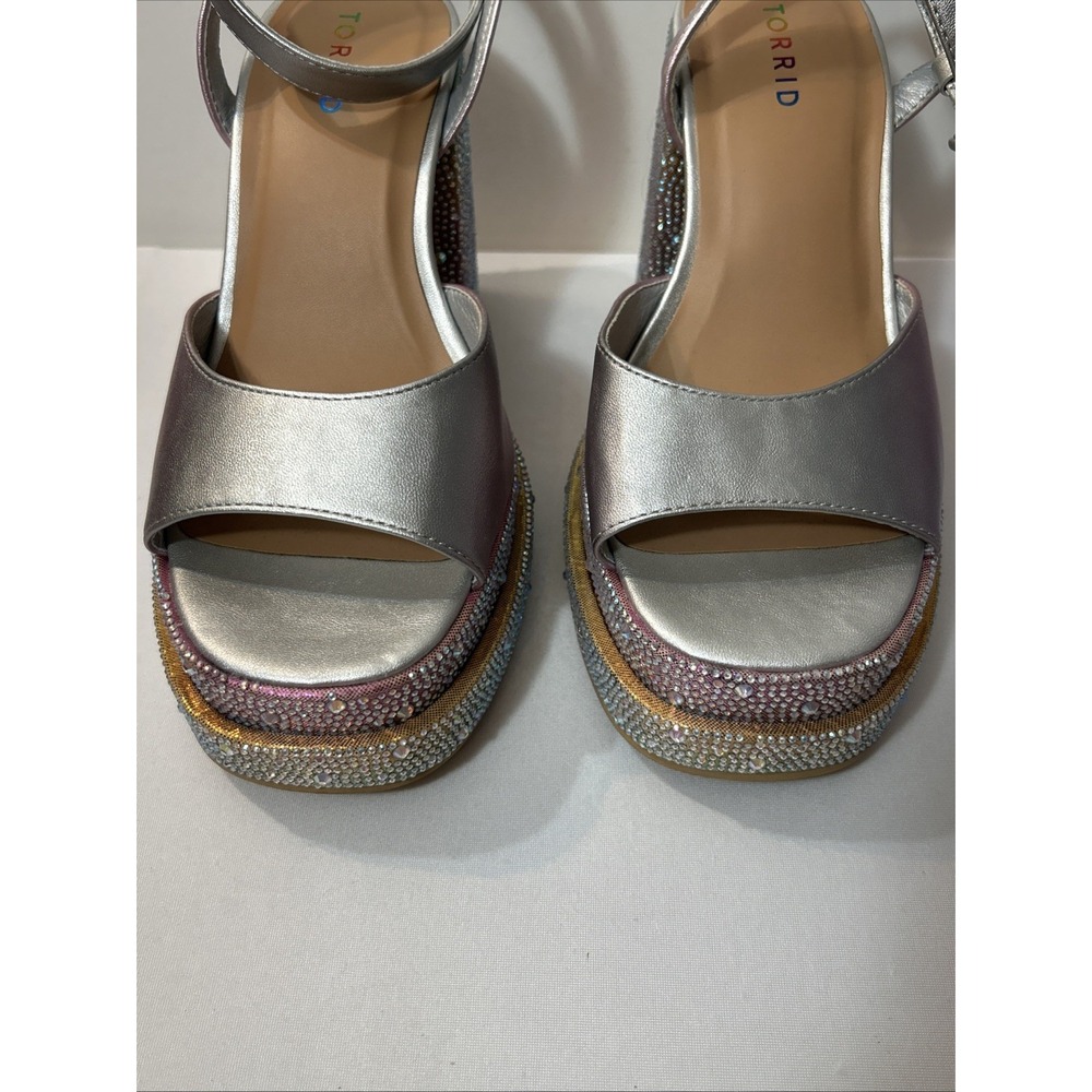 Torrid Rainbow Double Platform Heel Sandal 9 Pride Pastel Rhinestone Holographic - Picture 15 of 15